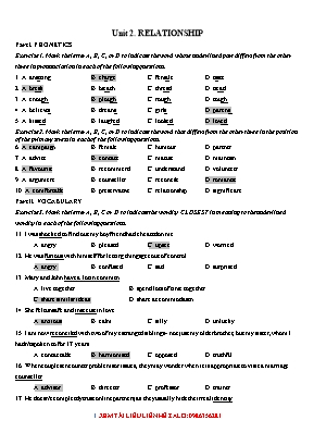 Bài tập Tiếng Anh 11 - Unit 2 Relationship (Có đáp án)